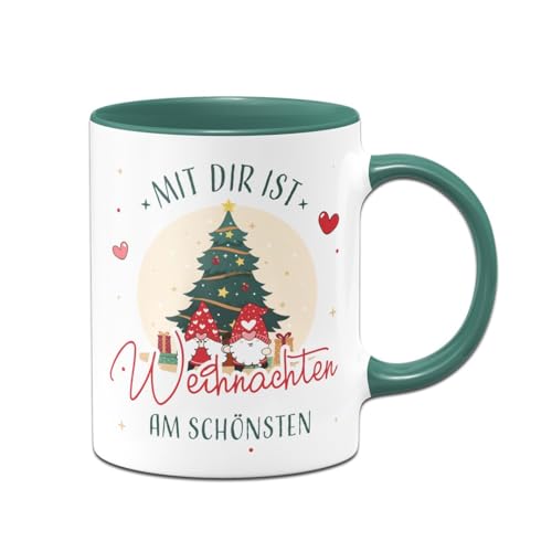 Tassenbrennerei Tasse - Mit dir ist Weihnachten am schönsten - Weihnachtstasse, Kaffeetasse - Ich liebe Dich Geschenk - Liebestasse (Grün) von Tassenbrennerei