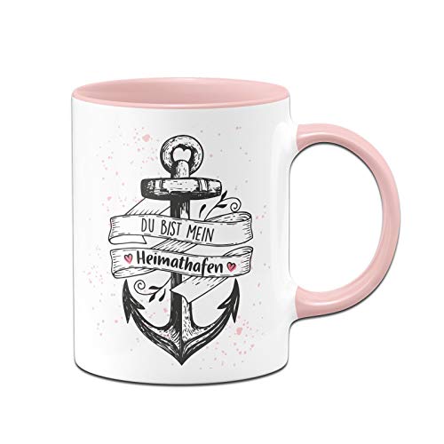 Tassenbrennerei Tasse mit Spruch Du bist Mein Heimathafen - Kaffeetasse mit Anker & Herz - Ich Liebe Dich Geschenke - Spülmaschinenfest (Rosa) von Tassenbrennerei