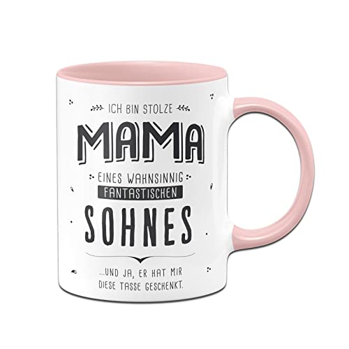 Tassenbrennerei Tasse mit Spruch - Stolze Mama eines fantastischen Sohnes - Kaffeetasse lustig als Geschenk für Mutter (Mama/Sohn, Rosa) von Tassenbrennerei
