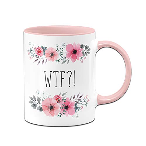 Tassenbrennerei Tasse mit Spruch WTF?! - What The Fuck - Kaffeetasse lustig - beidseitig Bedruckt - Spülmaschinenfest (Rosa) von Tassenbrennerei