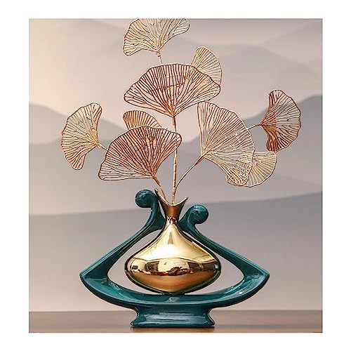 Tauzveok Grün Und Gold Keramik Vase, Moderne Aesthetic Room Decor, Blumenvase für Tischdeko Hochzeit, Wohnzimmer,Büro,Schlafzimmer Deko,B Green von Tauzveok