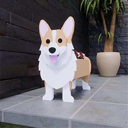 Tauzveok Pflanze Holz blumenkübel,Hund blumentopf, pflanzgefäße für draussen deko, für gartendeko, Kakteen, Büro, Perfekte Geschenkidee blumentöpfe,Corgi von Tauzveok