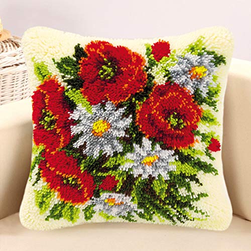 Taxpy Knüpfteppich Zum Selber Knüpf-Sets mit Kissen knüpfen-Set 43x43cm Kissenbezug-Set für Erwachsene und Kinder Latch Hook Kit Heimaccessoire(Blühende Blumen,I) von Taxpy