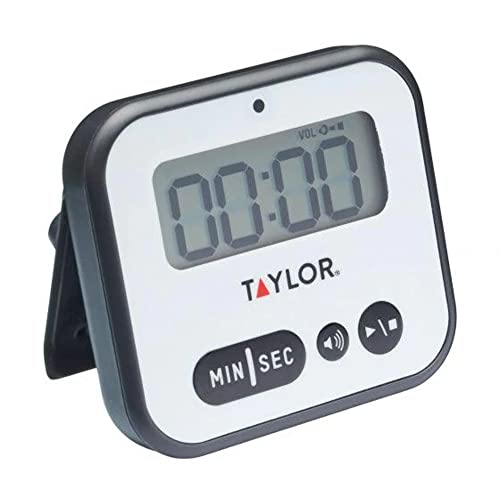 Taylor Pro, Extra Lauter Küchentimer mit Warnlicht, Magnetische Uhr mit Countdown-Funktion für das Kochen und Backen von Lebensmitteln, mit Stoppuhr, Kunststoff, Weiß/Schwarz, 5 x 8.5 x 7.5 cm von Taylor