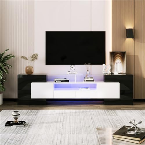 TV-Schrank Mit LED-Beleuchtung Niedriges Panel TV Lowboard Glasoberfläche TV-Ständer Fernsehschrank Sideboard TV Tisch Board Für Wohnzimmer Esszimmer Fernsehtisch Schwarz von Tcewhhy