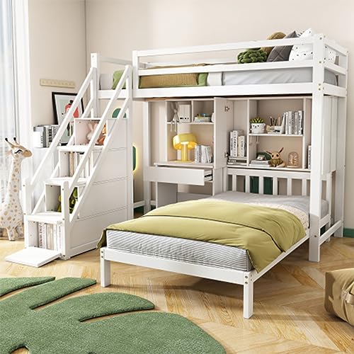 Tcewhhy Etagenbett Doppelbett multifunktionales Kinderbett, Stauraumfunktion, mit Schreibtisch und Regale Hochbett mit Lattenrost für Kinder Jugendbett 90x200 cm von Tcewhhy