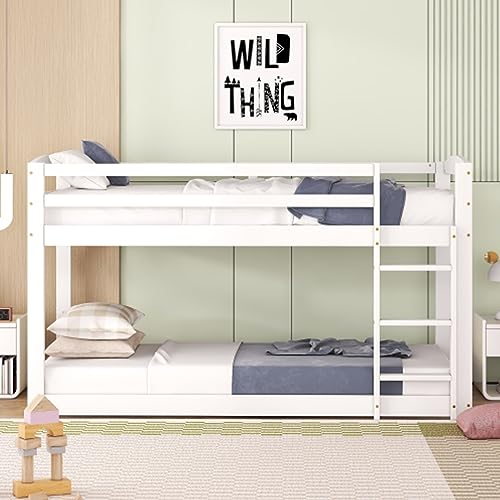 Tcewhhy Etagenbett Mit Leiter Kinderbett 90x200cm Hochbett Rahmen Aus Massiver Kiefer Jugendbett Mit Lattenrost Und Fallschutz Bodenbett Für Kinder Jugendliche Gästebett Weiß von Tcewhhy