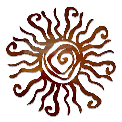 Teahutty Wacky Sun Metall Wandkunst Outdoor Dekor, 30,5 cm 3D Metall Sonne Wanddekoration Spirale Sonnendekoration zum Aufhängen für Zuhause Garten Terrasse Zaun Dekorationen, Orange von Teahutty