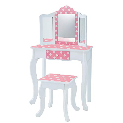 Fantasy Fields Kinder Schminktisch Mit Spiegel Und Hocker Frisiertisch Rosa/Weiß VEN-TD-11670F von Teamson Kids