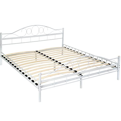 tectake 800218 Metallbett Bettgestell mit Lattenrost, 180 x 200 cm, Einzelbett aus Metall, Bettrahmen für Schlafzimmer Gästezimmer, weiß - Diverse Farben und Größen - von tectake