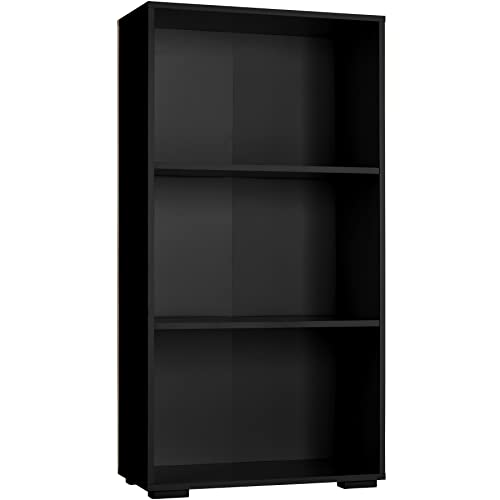 tectake 800841 Bücherregal aus Holz, Standregal mit 3 offenen Fächern, (BxTxH): ca. 60 x 30 x 115 cm, bodenschonende Kunststofffüße (Schwarz) von tectake