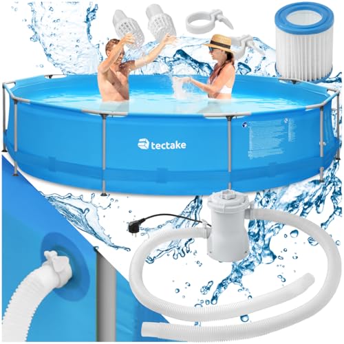 tectake® Swimming Pool, Aufstellpool Komplettset groß, Swimmingpool rund, Leichter Auf- und Abbau, Schwimmpool für Garten, Planschbecken groß Ø 360 x 76 cm - blau von tectake