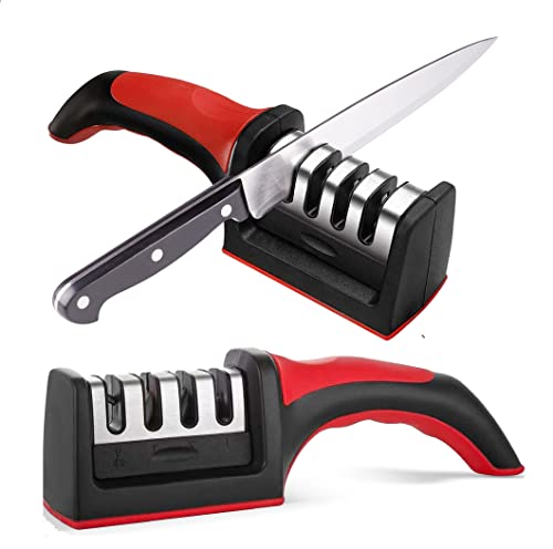 Messerschärfer für Küchenmesser - Edelstahl 4-in-1 Küchenmesserschärfer - Ergonomisch und einfach zu bedienen Messerschärfer mit 4 Stufen-Schleifschlitzen von TechnoLegend