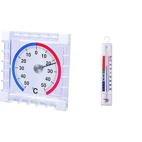 Technoline Fensterthermometer, weiß, 7,5 x 2,1 x 7,5 cm, WA 1010 & WA 1020 Kühlschrankthermometer, 2,2 x 1 x 15,5 cm, weiß von Technoline