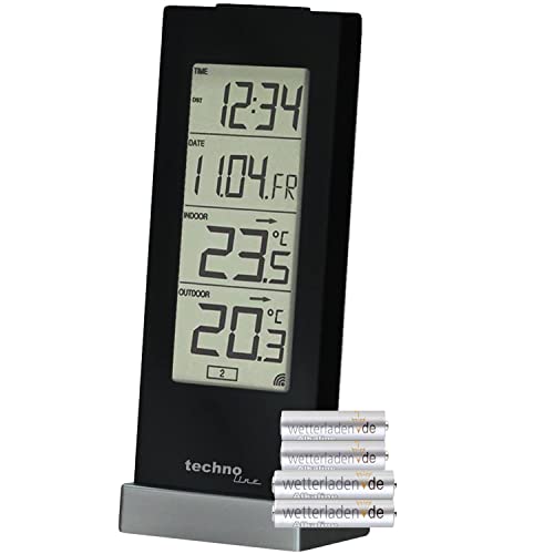 Technoline WS 9767 digitale Wetterstation mit Batterien und Funkuhr, Schwarz von Technoline