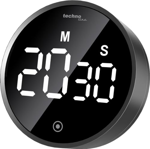 technoline moderner Kurzzeitwecker, Kitchentimer, Count-down Timer digital, rund, Beleuchtung (ECO), Touch, hochglanzschwarz von Technoline