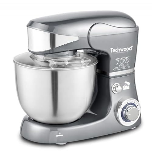 Techwood TRO-1058 Küchenmaschine, 5 l, Petrin-1000 W, Grau, Metall von Techwood