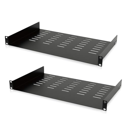 Tecmojo 2 Stück 1U Server-Rack-Regal, 27,9 cm tiefes Rack-Regal, belüftetes freitragender Rack Regal für 48,3 cm Server-Racks und Netzwerkschränke, Tragkraft 20 kg, schwarz, keine Lippe. von Tecmojo