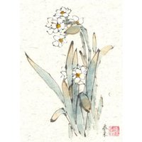 Narzisse Blumen China Japan Tusche Malerei Sumi-E Zeichnung Wand Kunst von Teesign77