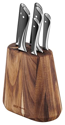 Jamie Oliver by Tefal K267S7 7-teiliger Messerblock | 6 Küchenmesser + Holz | hohe Schneideleistung | unverwechselbares Design | widerstandsfähige und langlebige Klingen | Braun/Schwarz von Tefal