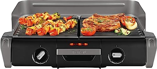 Tefal Elektrogrill Family TG8000 | Tischgrill/BBQ | zwei getrennte Grillroste mit stufenlosen Thermostaten | individuell regulierbar | Spülmaschinengeeignet | 2400W | Schwarz/Silber von Tefal