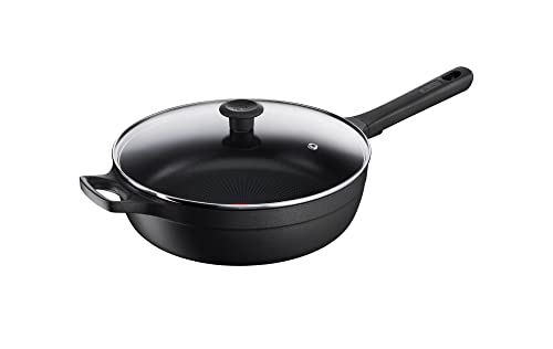 Tefal G61237 Trattoria Pro Schmorpfanne 28 cm mit Deckel | Aluguss | unbedenkliche Antihaftversiegelung | Thermo-Signal Temperaturanzeiger | für alle Herdarten geeignet | induktionsgeeignet | Schwarz von Tefal