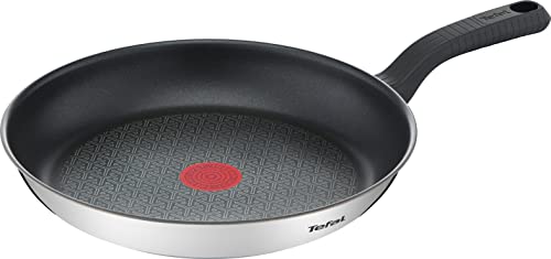 TEFAL Comfort Max 26 cm Bratpfanne, Premium Edelstahl, Thermo-Spot-Temperaturanzeige, Antihaftbeschichtung, Induktion G7260544, schwarz, silber von TEFAL