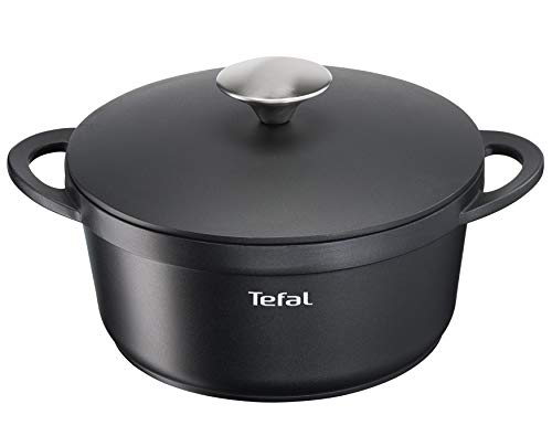 TEFAL TRATTORIA E21844 Schmortopf 20 cm | Aluguss | Gussdeckel | Antihaft-Beschichtung | gute Wärmespeicherung | Schmorgerichte | Silikon Griffschutz | Bratentopf | induktionsgeeignet | Schwarz von Tefal