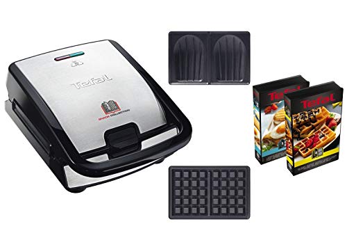 Tefal SW853D Snack Collection | Waffeleisen und Sandwiches | Erweiterbar | Platten Antihaftbeschichtet | Spülmaschinengeeignet | Praktische Aufbewahrungsboxen | schwarz/Edelstahl von Tefal