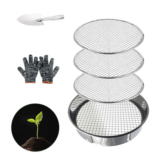 Tefola Bodensieb Sieb Set, Edelstahl Gartensieb, Rundes Mesh Gartensieb, Tragbares Gartengerät mit 3 austauschbaren Sieben für Steine, Erde Unkraut, Kompost, Katzenstreu, Filtration von Tefola