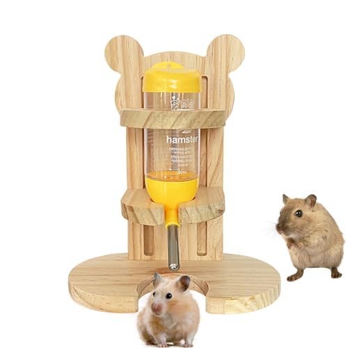 Hamster-Wasserflaschenständer aus Holz,Hamster-Wasserflaschenständer,Tropffreier automatischer Flaschenspenderhalter für Wasserflaschen - Verstellbarer Flaschenständer aus Holz, Bär Cartoon Hamster Wa von Teksome