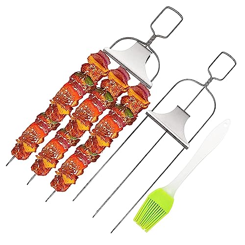 Kabob-Spieße | 27,9 cm Metall-Kebab-Spieße | flacher Grillspieß aus Metall | Schaschlik-Spieße aus Edelstahl | 3-zackige Kabob-Spieße für Fleisch, Garnelen, Huhn, Gemüse von Teksome