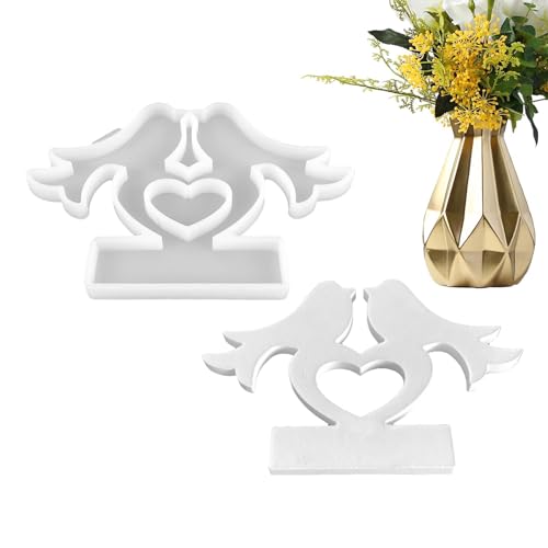Teksome Kerzenhalter-Form aus Kunstharz, Herzform, Vogel aus Silikon, leicht zu lösen, Silikonharz-Gussformen zur Herstellung von Kerzenhaltern von Teksome