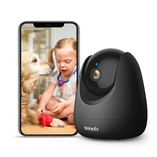 Tenda Überwachungskamera Innen CP3 V2.2, 360 Grad WLAN IP Kamera, 2-Wege-Audio, 1080P, Nachtsicht, Ton & Licht Alarm, Bewegungsverfolgung, Haustierkamera für Hund/Katze, Baby Kamera, Alexa, Schwarz von Tenda
