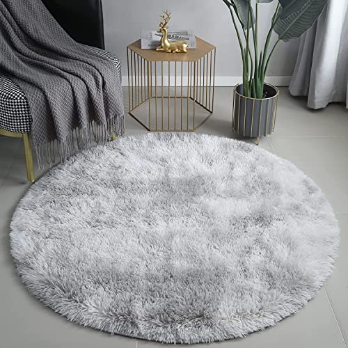 Rund Teppiche Hochflor Rund Teppich Wohnzimmer Langflor Teppiche für Wohnzimmer flauschig Shaggy Schlafzimmer Bettvorleger Outdoor Teppiche(Grau weiß, 120cm) von Tenekee