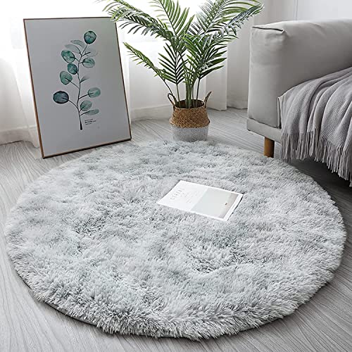 Rund Teppiche Hochflor Rund Teppich Wohnzimmer Langflor Teppiche für Wohnzimmer flauschig Shaggy Schlafzimmer Bettvorleger Outdoor Teppiche(Grau weiß, 160cm) von Tenekee