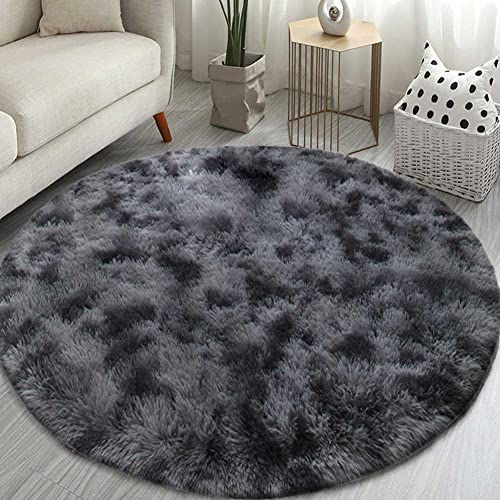 Rund Teppiche Hochflor Rund Teppich Wohnzimmer Langflor Teppiche für Wohnzimmer flauschig Shaggy Schlafzimmer Bettvorleger Outdoor Teppiche(Schwarz grau, 160cm) von Tenekee