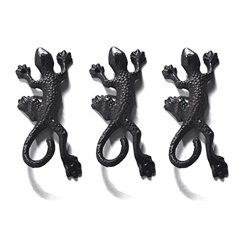 TentHome 3er Set Gecko-Haken Rustikal Wandhaken Eisenhaken Kleiderhaken Gusseisen Garderobenhaken Schlüssel-Haken Wandbehang für Blumentopf Pflanzen Garten Dekoration (Gecko) von TentHome