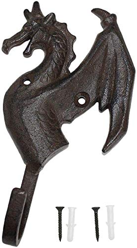 TentHome Garderobenhaken Gusseisen Haken Antik Rustikale Wandhaken Nostalgie Dekorative Drache Garderobe für Wandbehang Schlüssel Kleidung Mäntel Handtuch (Drache2 (8,4 x 3,2 x 14,6cm)) von TentHome