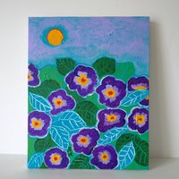 Lila Original Blumen Gemälde, Home Decor, Primrose Kunstwerk, Bunte Kunst Für Ihre Wände, Galerie Wand von TeodoraPainting