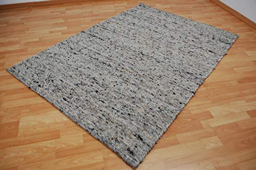 Handweb Teppich Lüneburg 100% Schurwolle Wollteppich (30 - grau/beige meliert, 70 x 130 cm) von Teppich Janning
