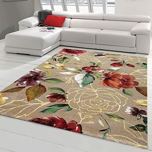 Teppich-Traum wunderschöner Teppich mit bunten Blumen auf dezentem Hintergrund in Taupe, Größe 240 x 340 cm von Teppich-Traum