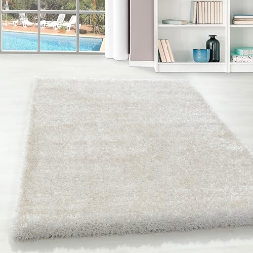 Glanz Hochflor Teppich Wohnzimmer Einfarbig Unicolor Design Pflegeleicht Wohnzimmerteppich Schlafzimmer Flur Weicher Langflor Läufer Teppich Deko Wohnzimmer in Farbe: Natur, Grösse: 80 x 250 cm von Teppium