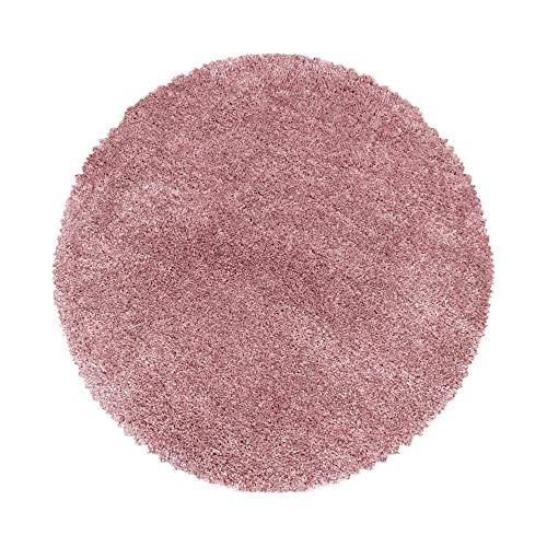 Hochflor Rund Teppich Wohnzimmer Einfarbig Schlafzimmer Esszimmer Flur Läufer Unicolor & Einfarbig Weich & Flauschig Langflor Pflegeleicht in Farbe: Rosa, Grösse: 120 cm Rund von Teppium