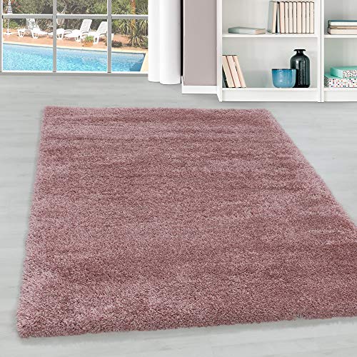 Hochflor Teppich Wohnzimmer Einfarbig Schlafzimmer Esszimmer Flur Läufer Unicolor & Einfarbig Weich & Flauschig Langflor Pflegeleicht Rechteckig Teppich in Farbe: Rosa, Grösse: 200 x 290 cm von Teppium