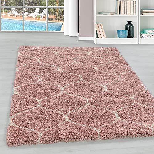 Hochflor Teppich Wohnzimmer im Skandinavischen Stil Skandinavisches Design Rechteckig Teppich Flauschiger Langflor Shaggy Teppich Pflegeleicht Wohnzimmerteppich in Farbe: Rosa, Grösse: 120 x 170 cm von Teppium