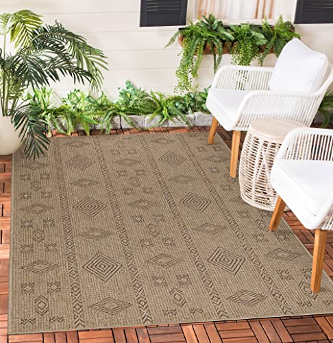 Teppium Outdoor Teppich Wetterfest 140 x 200 cm Natur Sisal und Jute Optik - Küchenteppich Waschbar rutschfest, Wasserfest, Boho Design, Pflegeleicht - Ideal für Balkon, Terassen, Garten, Camping von Teppium