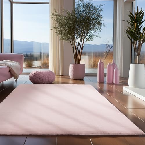 Kurzflor Teppiche im modernen Stil Waschbarer Teppich Unicolor & Einfarbig Läufer Teppich Deko Wohnzimmer Flauschiger Teppich Schlafzimmer Kinderzimmer in Farbe: Rosa Grösse: 80 x 250 cm von Teppium