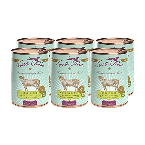 Terra Canis Kalb, Petersilienwurzel, Mango & Johannisbeere - Getreidefreies Nassfutter, 6x400g I Premium Hundefutter in 100% Lebensmittelqualität Aller Rohstoffe I Reichhaltig, gesund & glutenfrei von Terra Canis