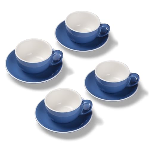 Terra Home 4er Milchkaffee-Tassen Set - Blau, 350 ml, Glossy, Porzellan, Dickwandig, Spülmaschinenfest, italienisches Design - Kaffee-Tassen Set mit Untertassen von Terra Home